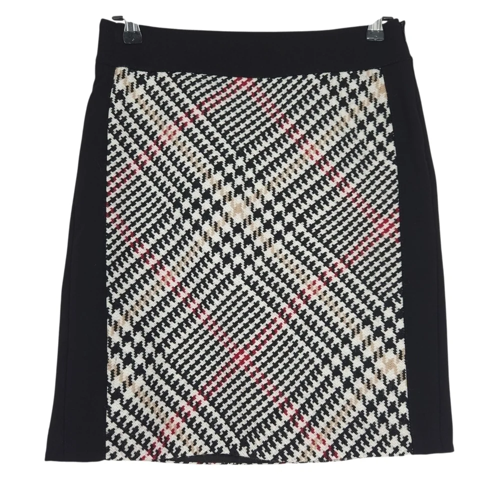 White House Black Market Straight Pencil Skirt Wool Plaid Tweed Lined Side Zip 4